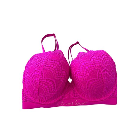 Victorias Secret T Shirt Push Up Full Coverage Bra Size 36DD Pink Lace Intimate - Picture 1 of 7